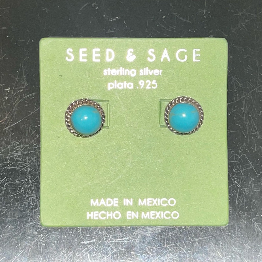 Seed & Sage Mexico Sterling Siver Turquoise Earrings Stamped 925 New